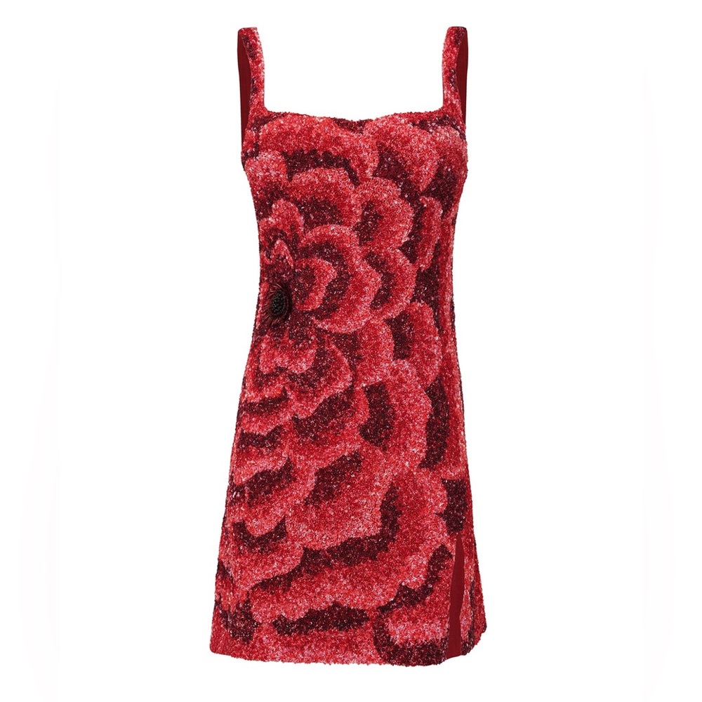 La Fuori Red Floral Sequin Mini Dress - Sleeveless Sparkle